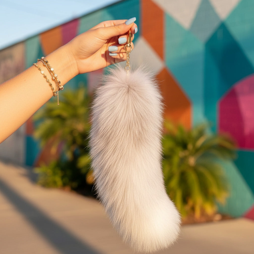 Fluffy White Fur Pom Pom Keychain Charm