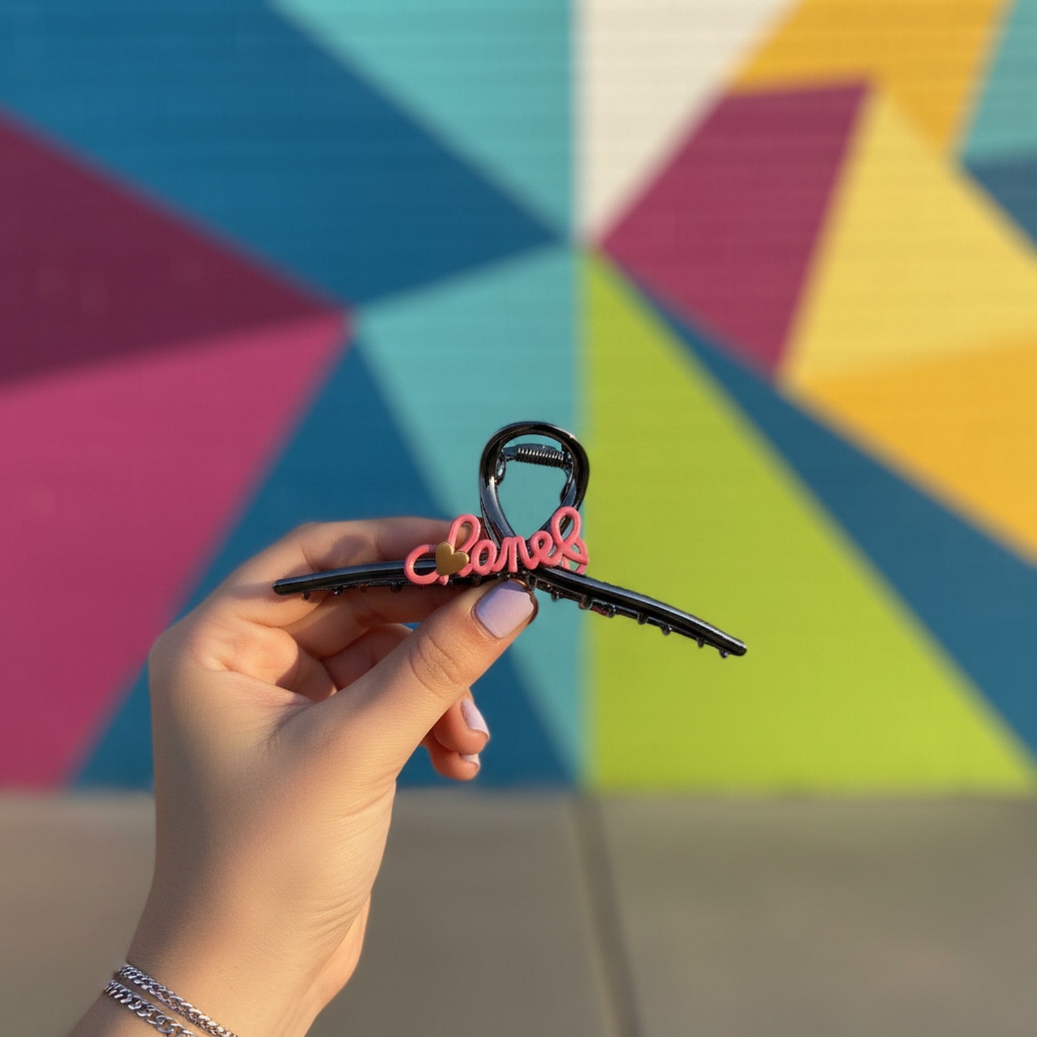 Black Hair Claw Clip With Pink Bows