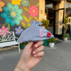 Striped Blue Hair Claw With Red Button Detail