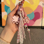 Pink Floral Lace Keyring With Pearl Charms