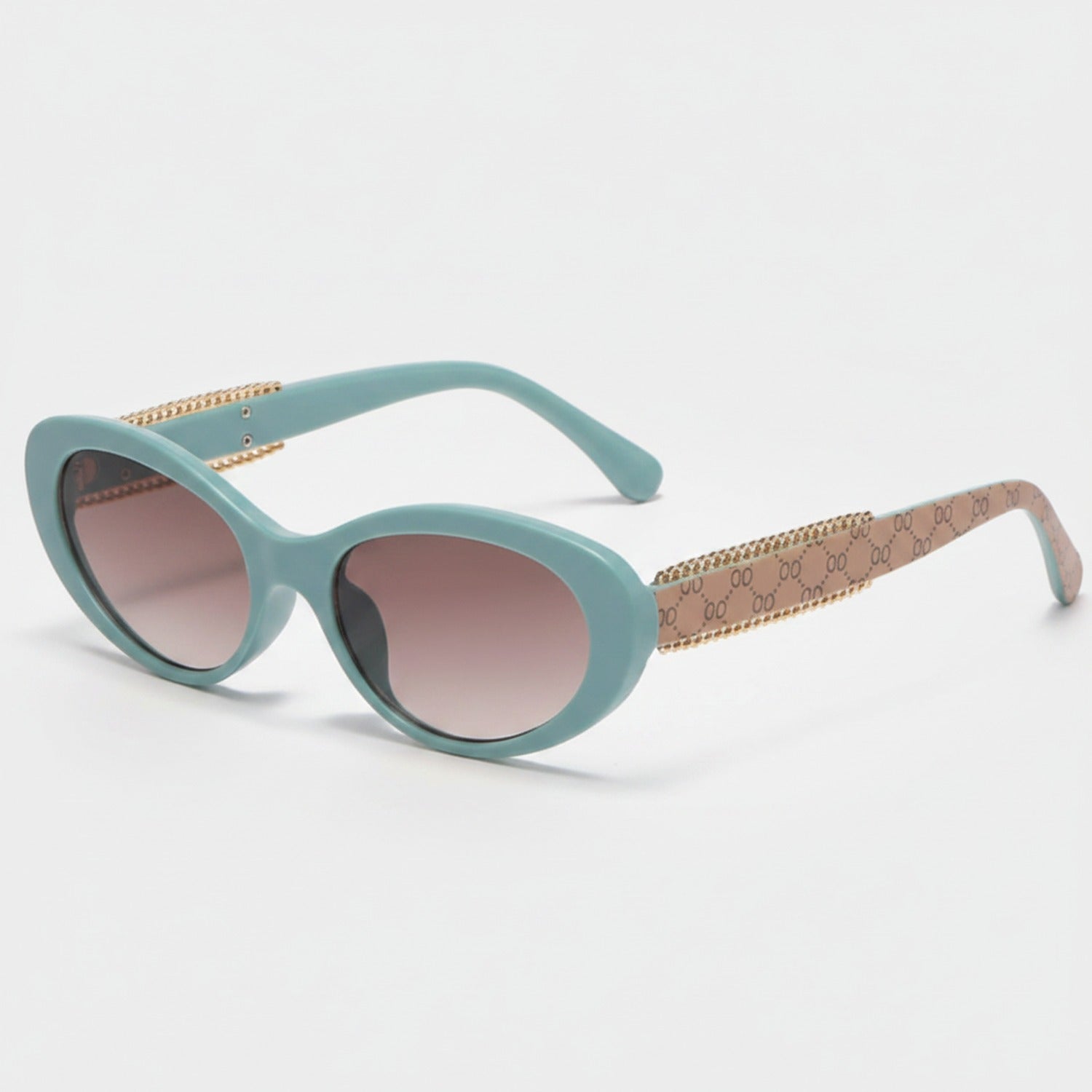 Oval Turquoise Sunglasses With Gold Chain Arms