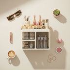 Cream Rotating Cosmetic Organizer with Glass Doors