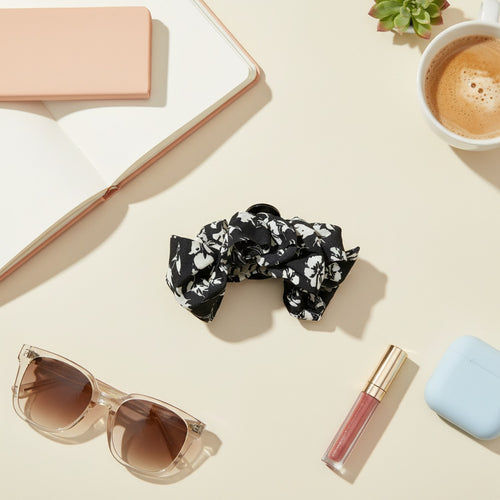 Black Floral Fabric Hair Claw Clip