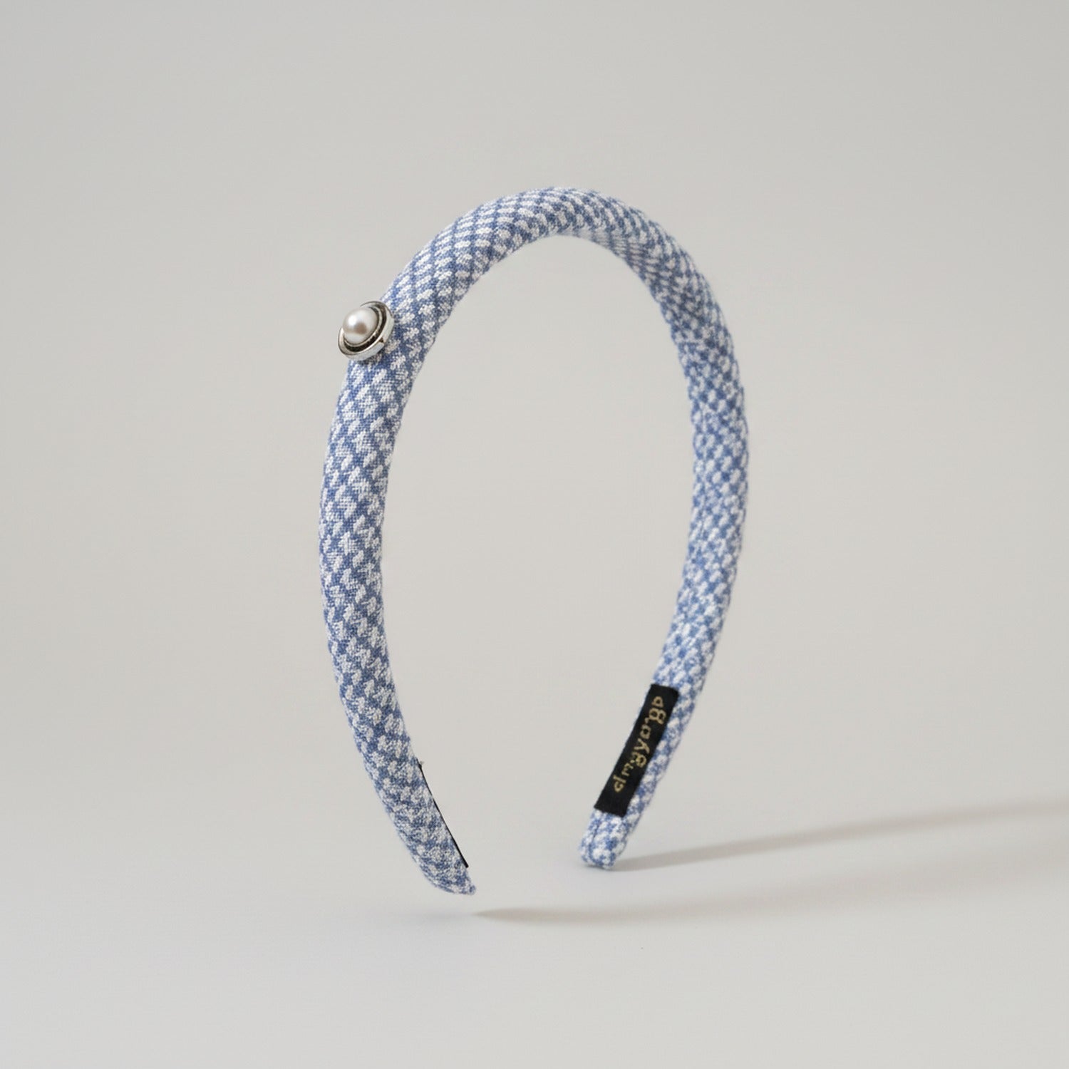 Blue Houndstooth Headband With Pearl Detail