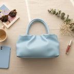 Cloud Puff Blue Ruched Tote Handbag