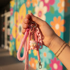 Pink Fluffy Charm Keychain With Ribbon Tassels