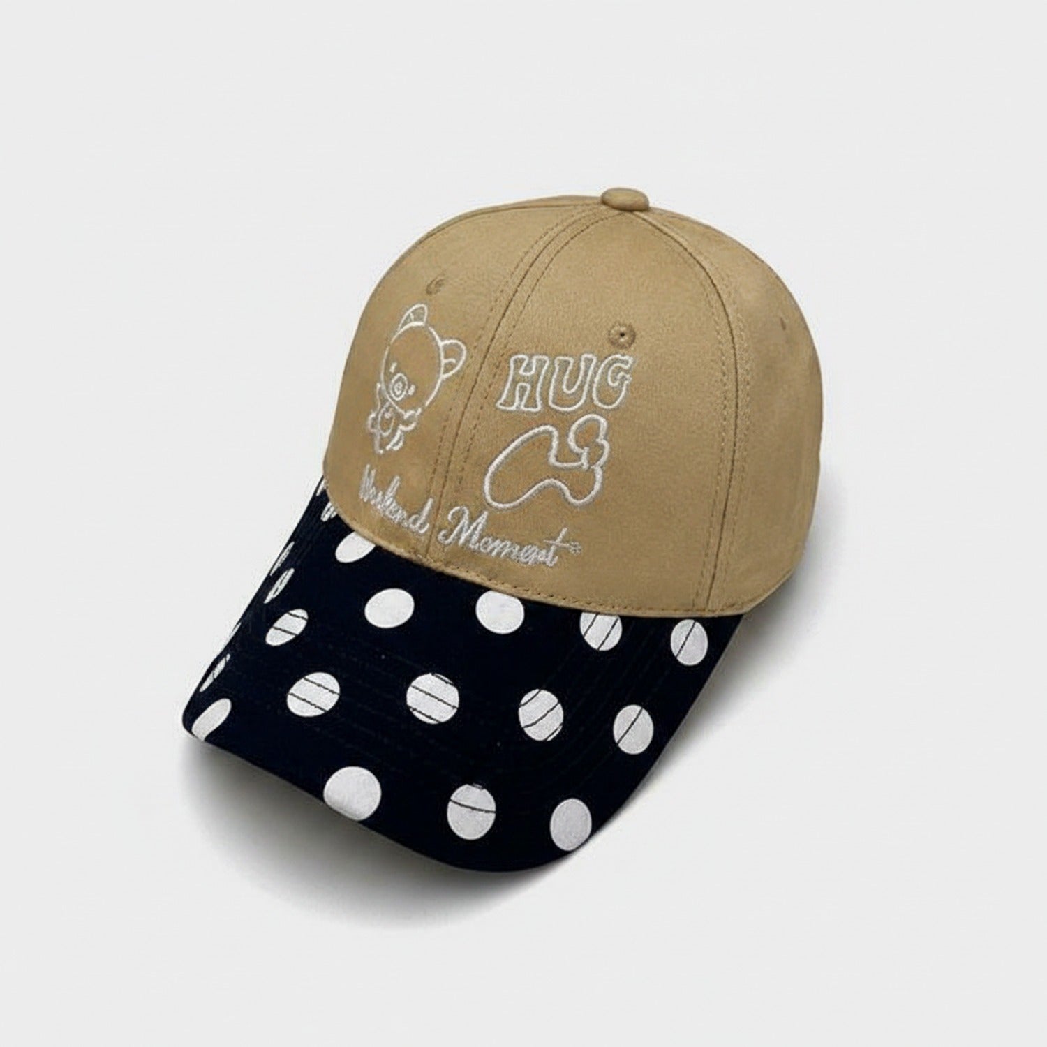 Cream Bear Hug Polka Dot Baseball Cap