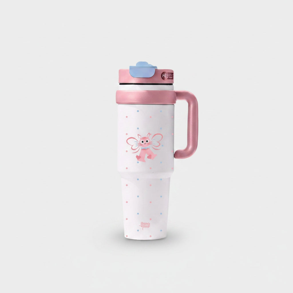 Butterfly Cat Pink Insulated Tumbler With Handle