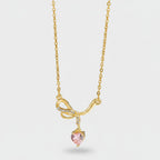 Gold Heart Pendant Necklace With Rhinestone Bow