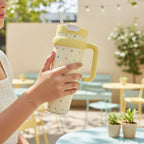 Pastel Yellow Polka Dot Travel Tumbler With Handle
