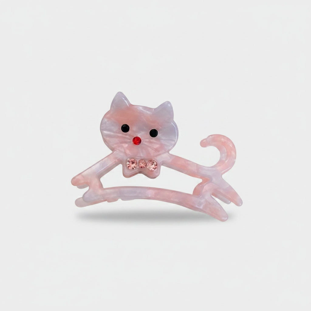 Pink Cat Hair Claw With Rhinestone Bow