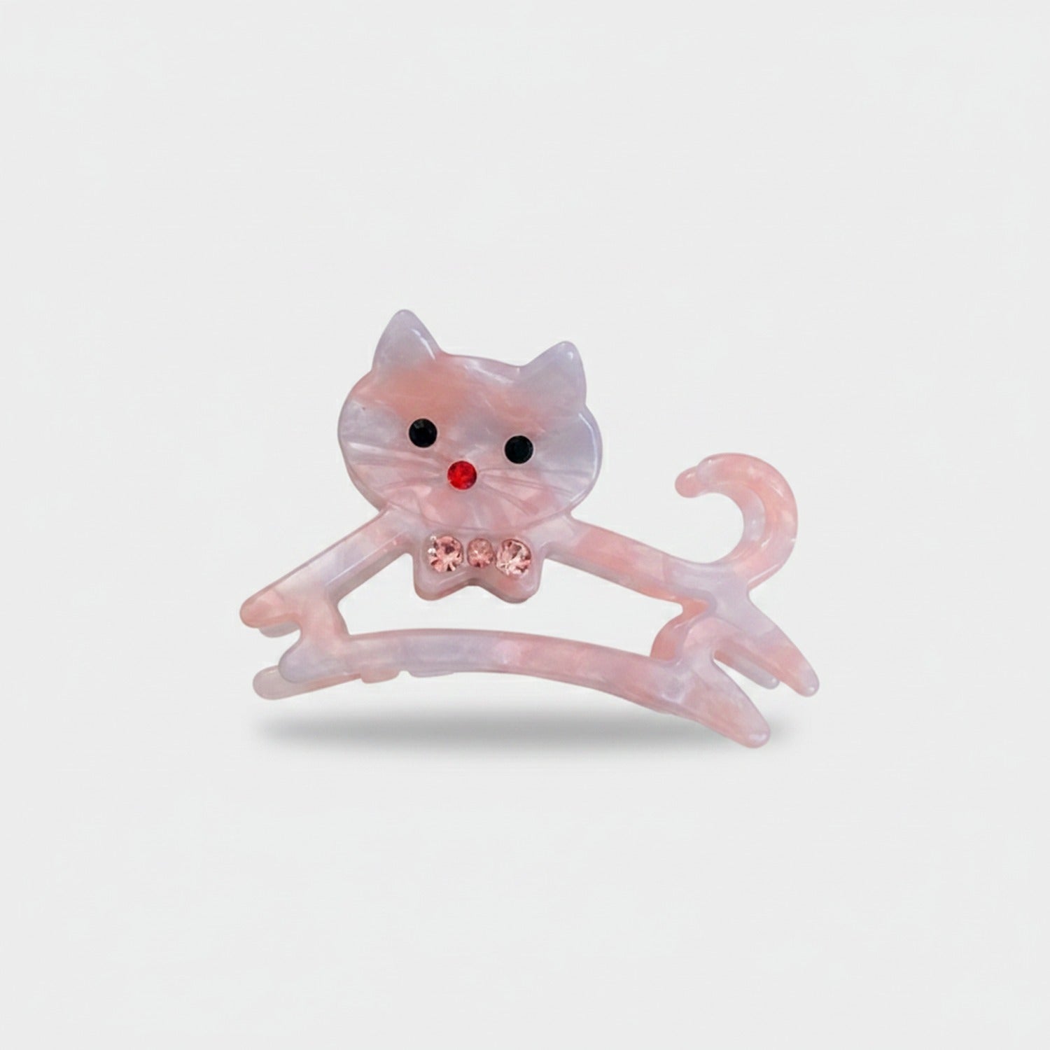 Pink Cat Hair Claw With Rhinestone Bow