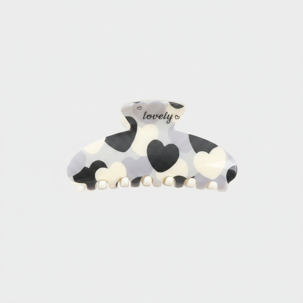 Black and White Heart Pearl Hair Claw