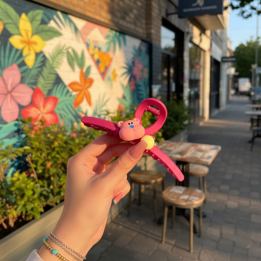 Pink Bear Charm Hair Claw Clip