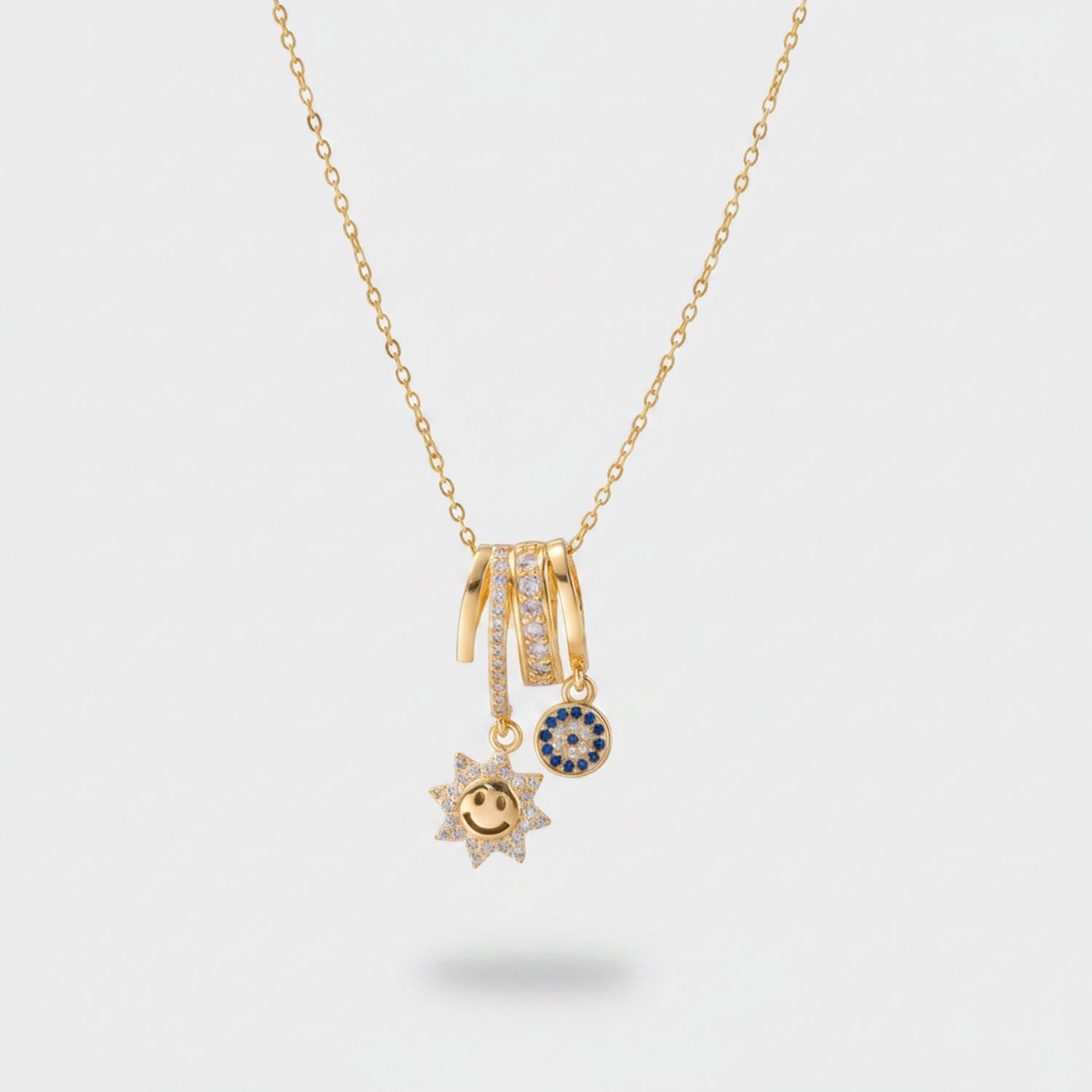 Gold Smiley Star Charm Necklace with Evil Eye