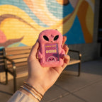Pink Fuzzy Alien Photo Card Phone Charm