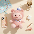 Pink Plush Pig Plushie With Blue Hat And Stars