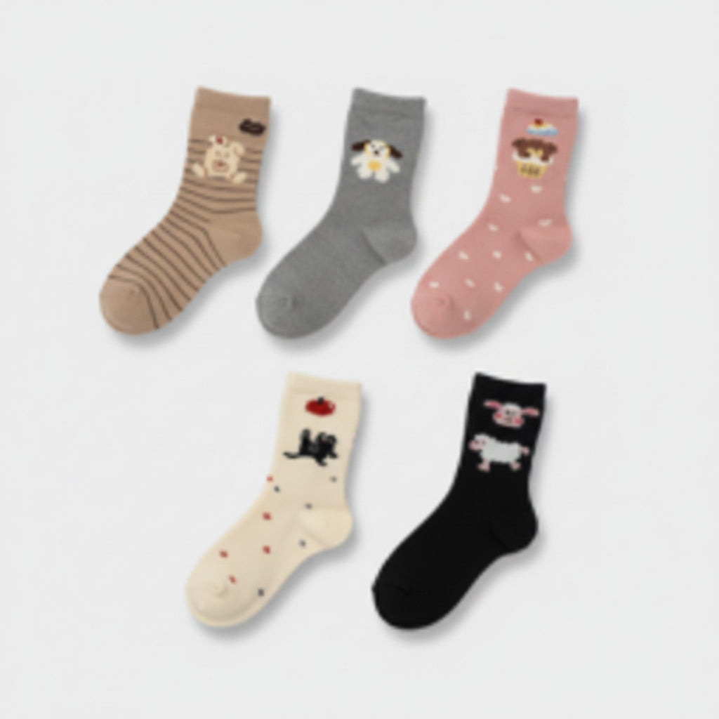 Cute Animal Embroidered Crew Socks Pack