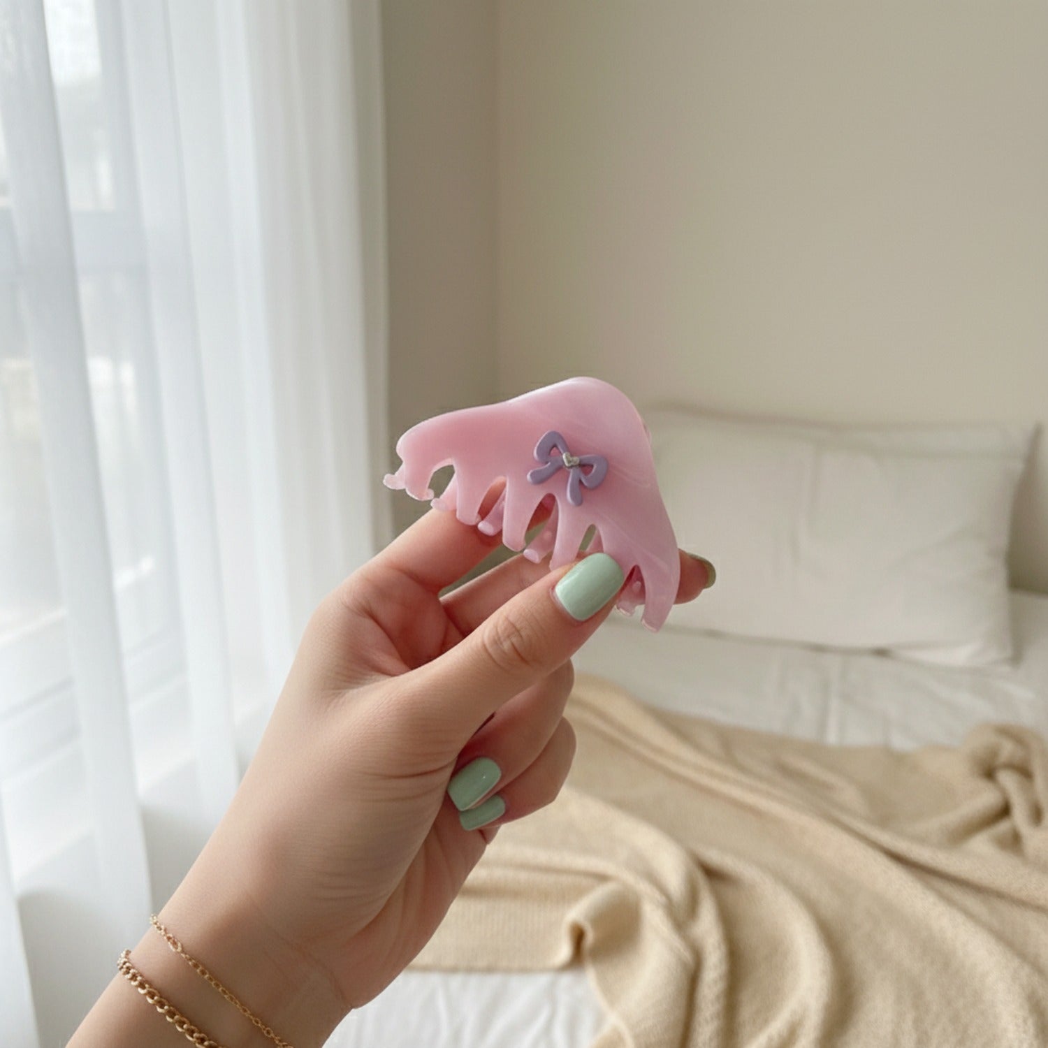 Pink Tulle Hair Claw With Bow