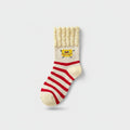 Cream Red Striped Smiley Face Crew Socks