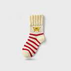 Cream Red Striped Smiley Face Crew Socks