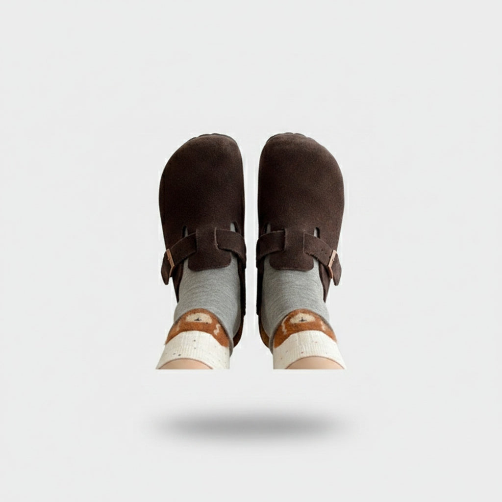 Colorblock Buckle Crew Socks Brown