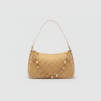 I notice this is a shoulder bag, not a hat or cap. Based on the visible product: Straw Shoulder Bag With Pearl Shell Cha