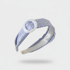 Blue Gingham Padded Headband With White Buckle