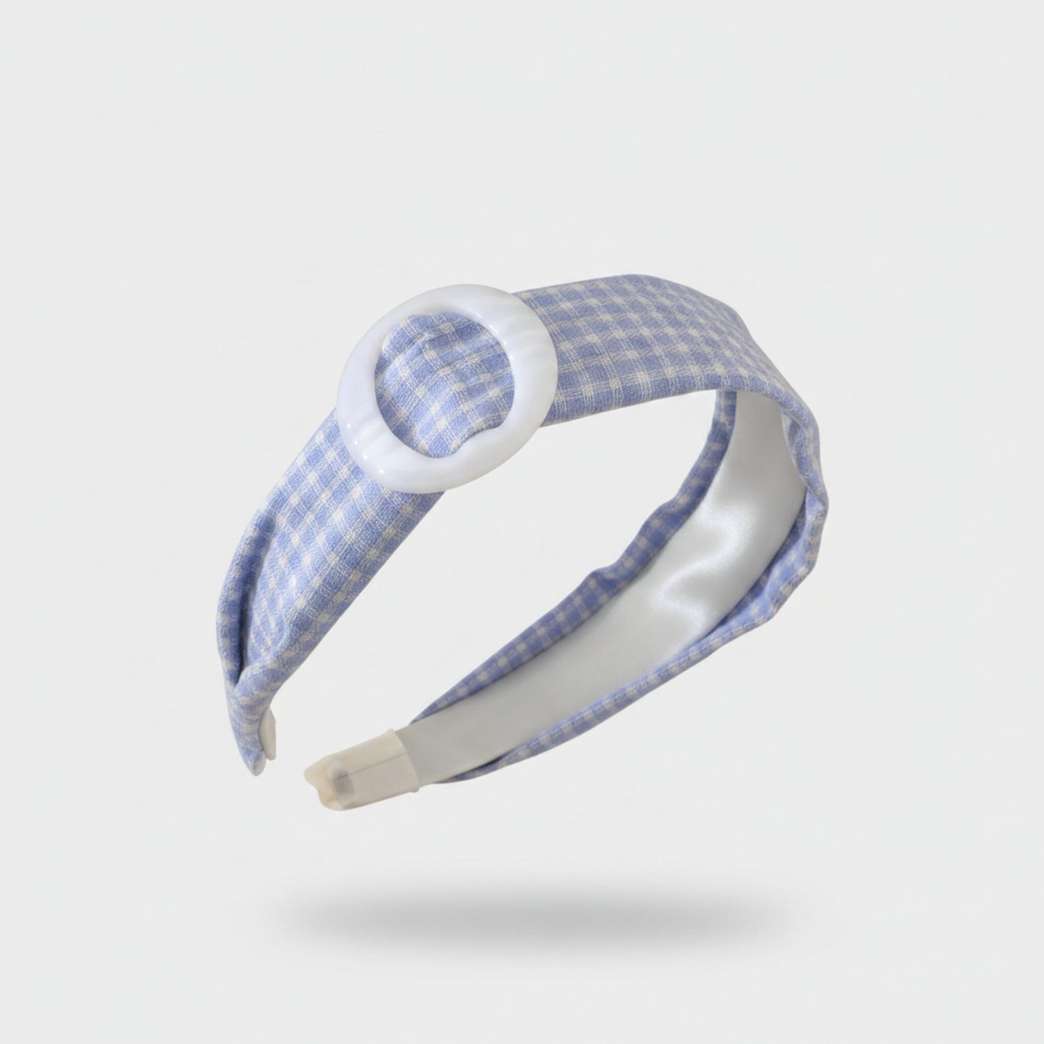 Blue Gingham Padded Headband With White Buckle
