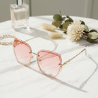 Square Pink Tinted Sunglasses with Chain Detail