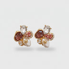 Flower Pearl Heart Gemstone Earrings Gold