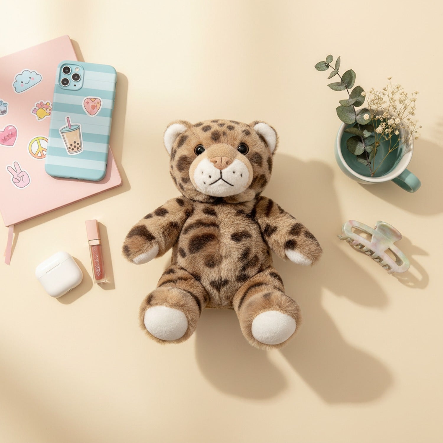 Leopard Print Plush Teddy Bear With Bow