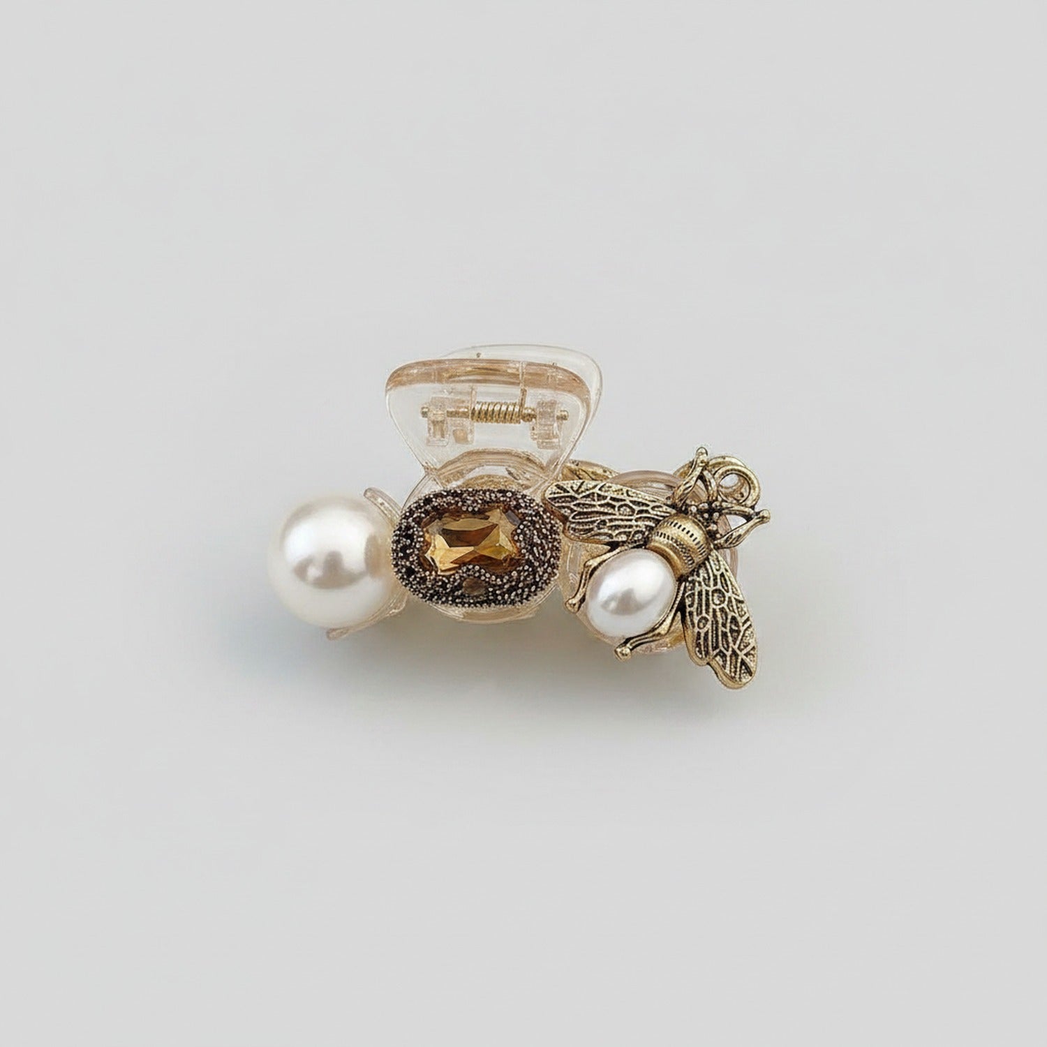 Pearl Bee Charm Gold Hair Claw Clip