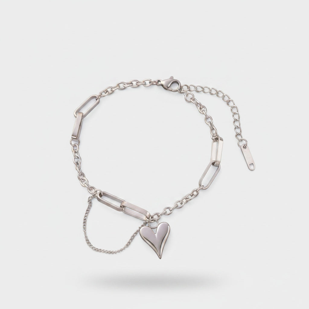 Silver Heart Charm Chain Bracelet