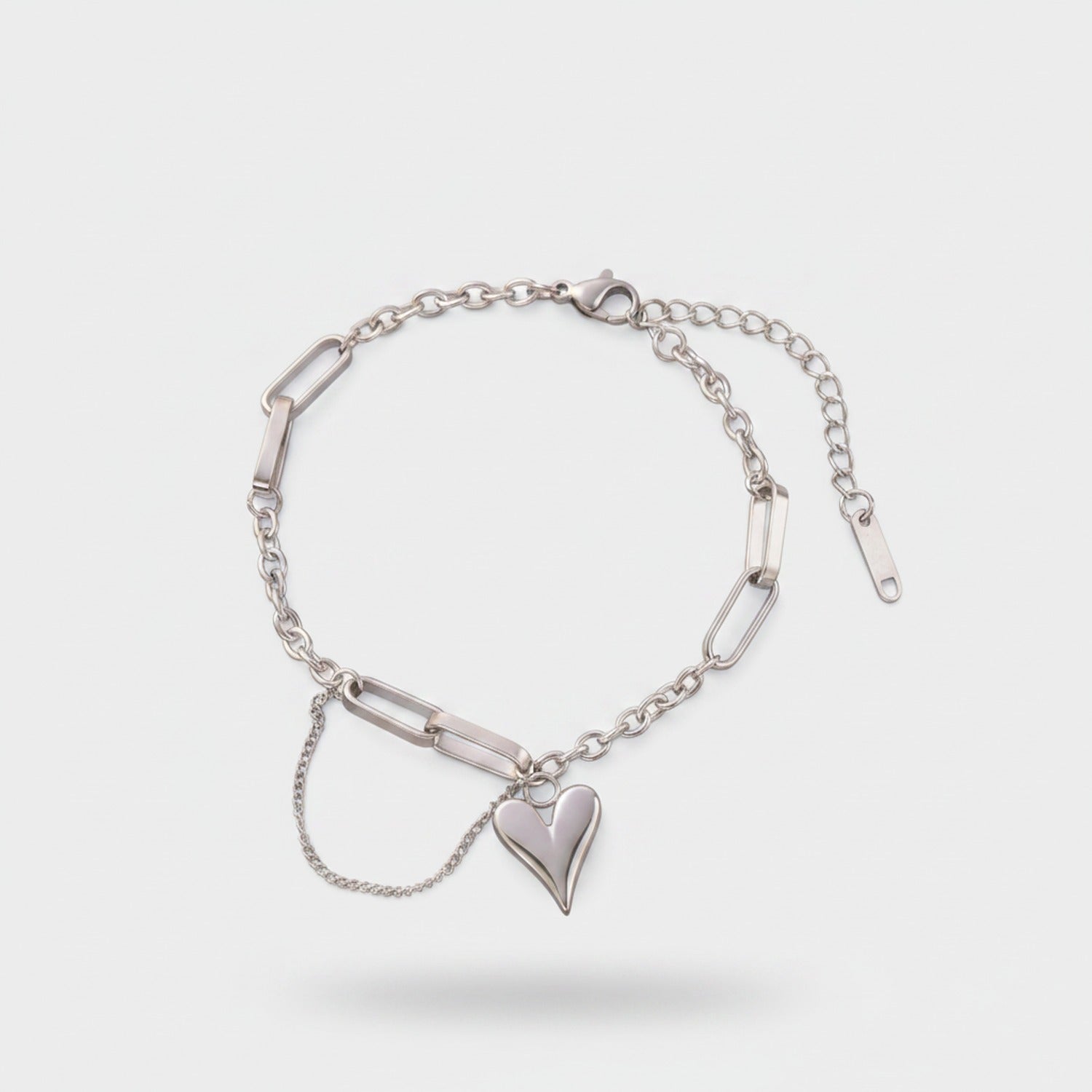 Silver Heart Charm Chain Bracelet