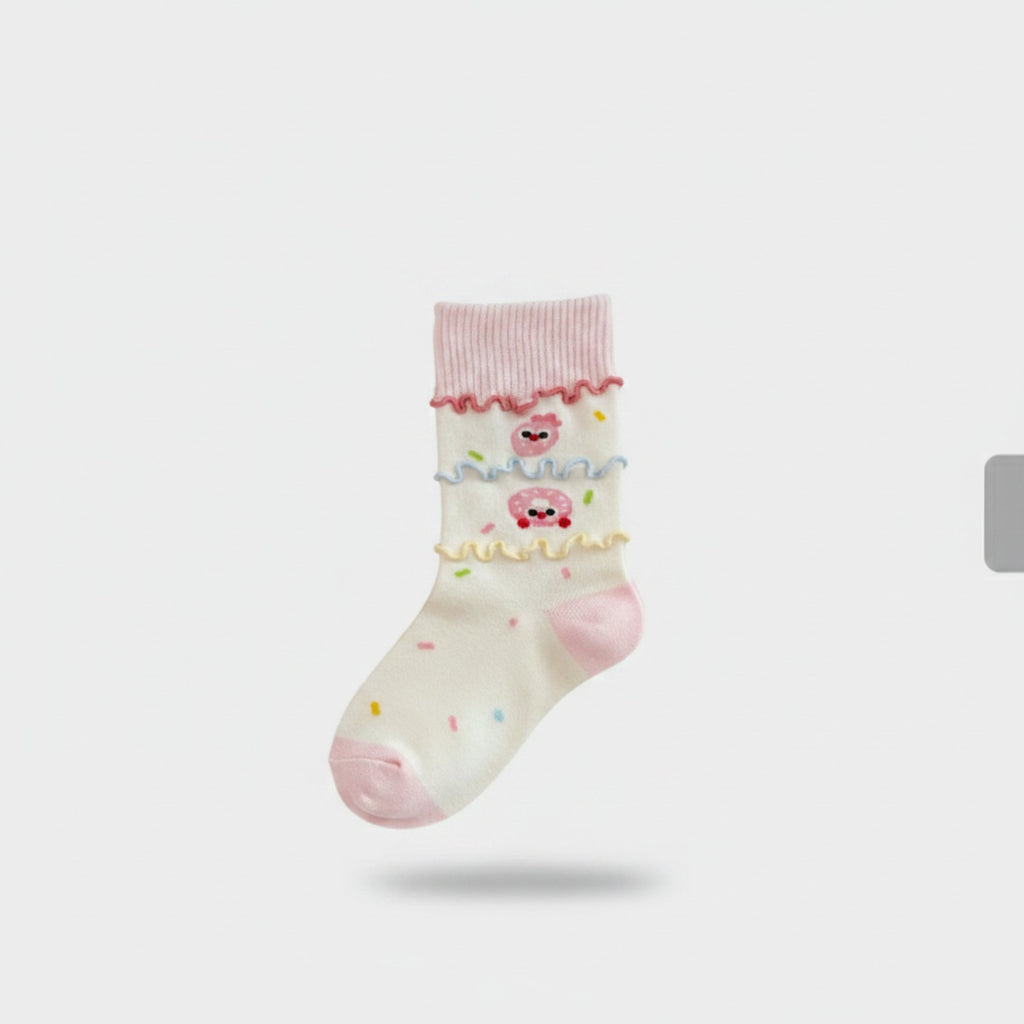 Cream Ruffle Heart Smiley Face Socks