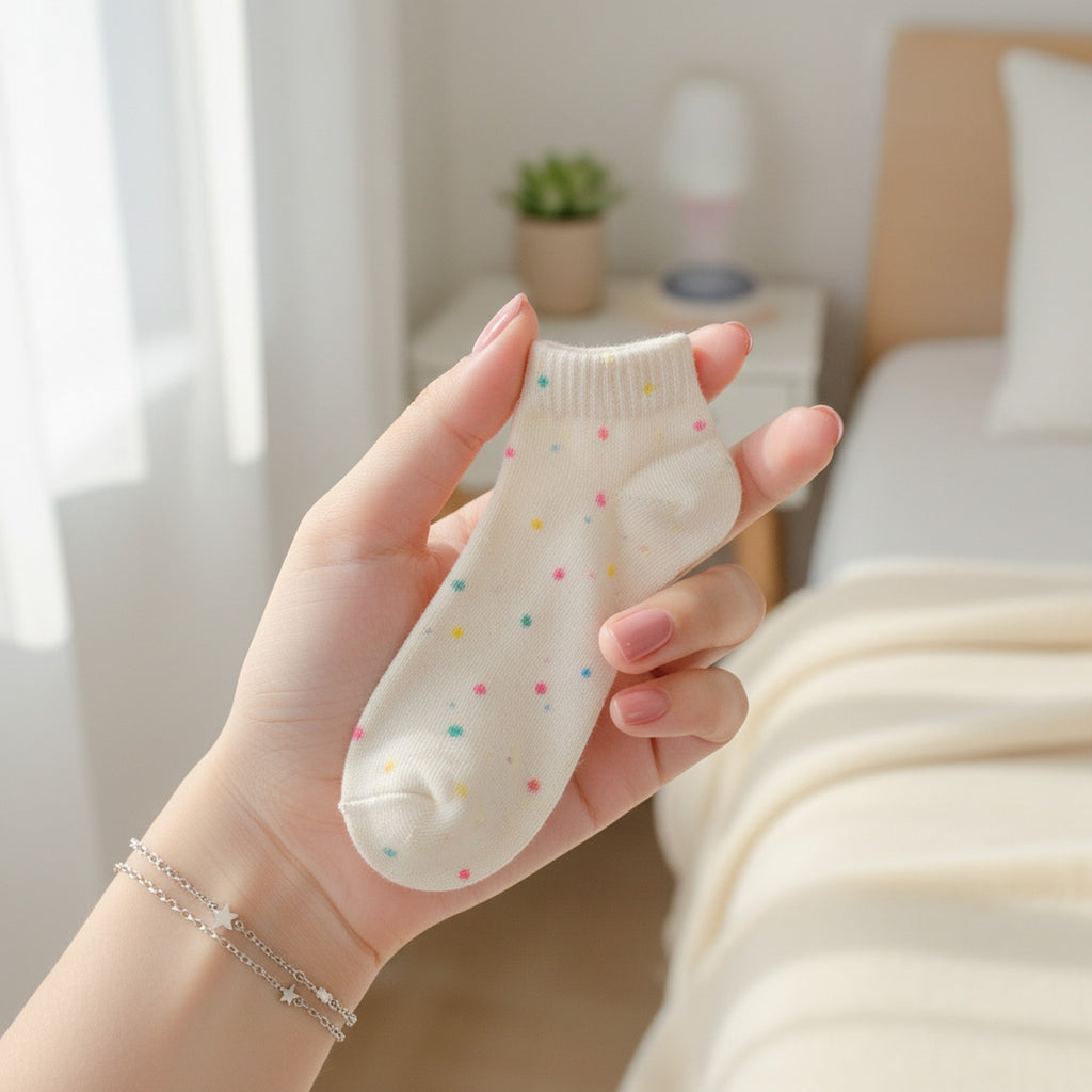 Cream Ankle Socks With Floral & Heart Designs