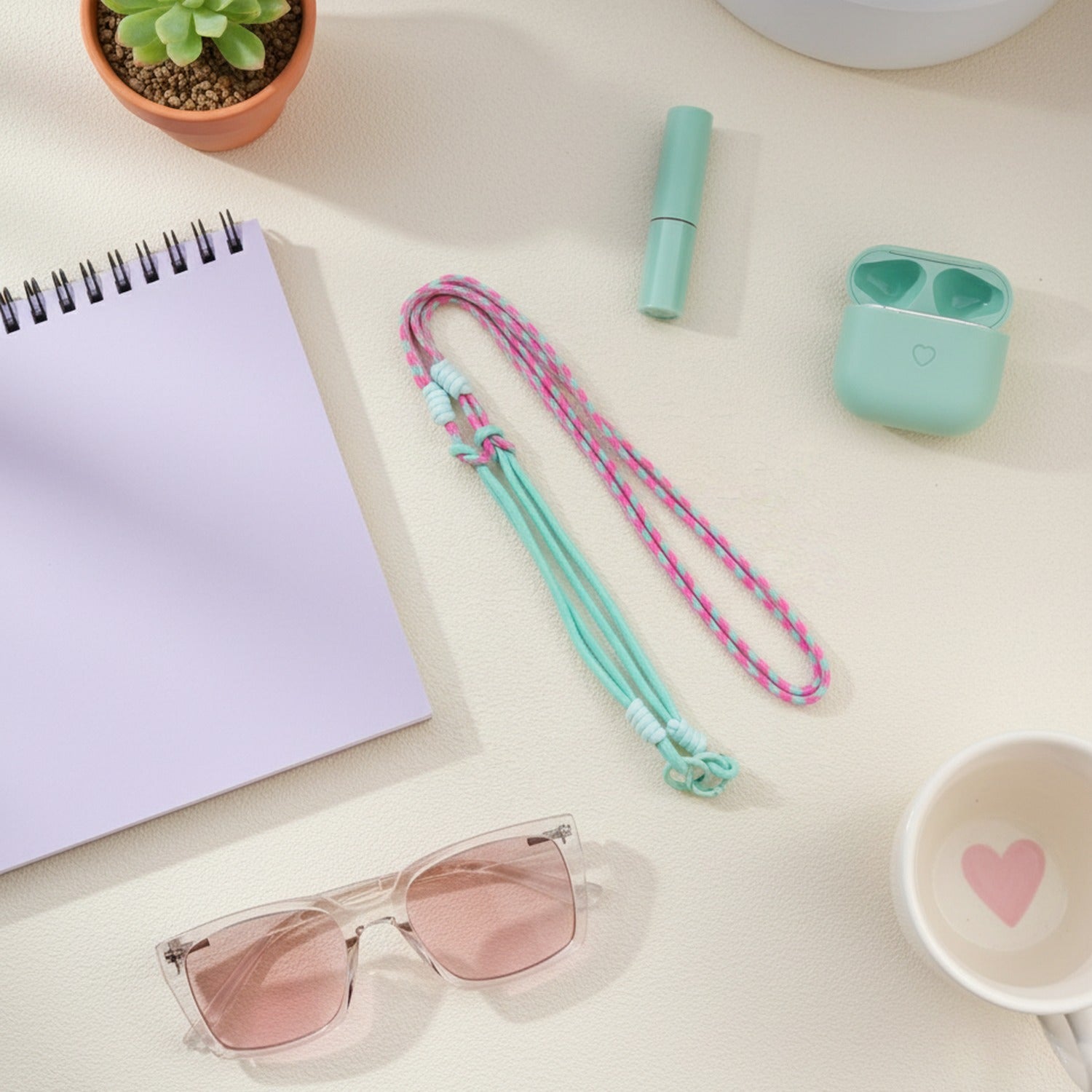Pastel Rope Phone Strap With Beaded Detailing