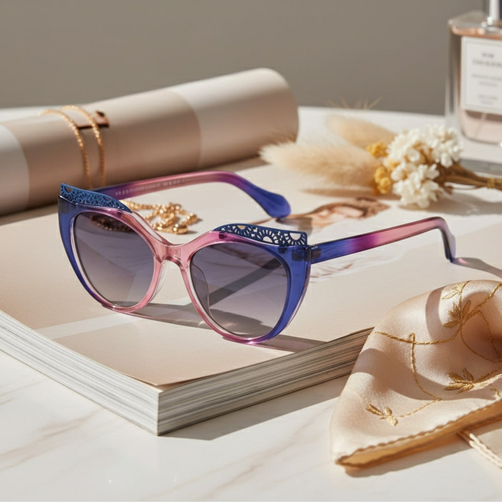 Cat Eye Sunglasses With Lace Detailing Pink Blue