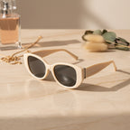 Cream Oval Sunglasses With Metal Bar Detail