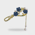 Blue Velvet Floral Hair Claw With Pearl Chain