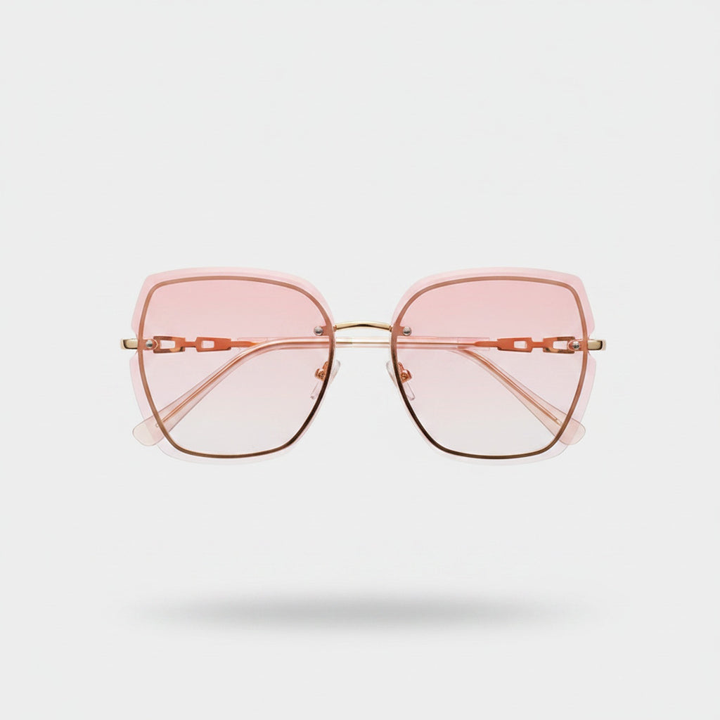 Square Pink Tinted Sunglasses with Chain Detail