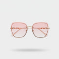 Square Pink Tinted Sunglasses with Chain Detail
