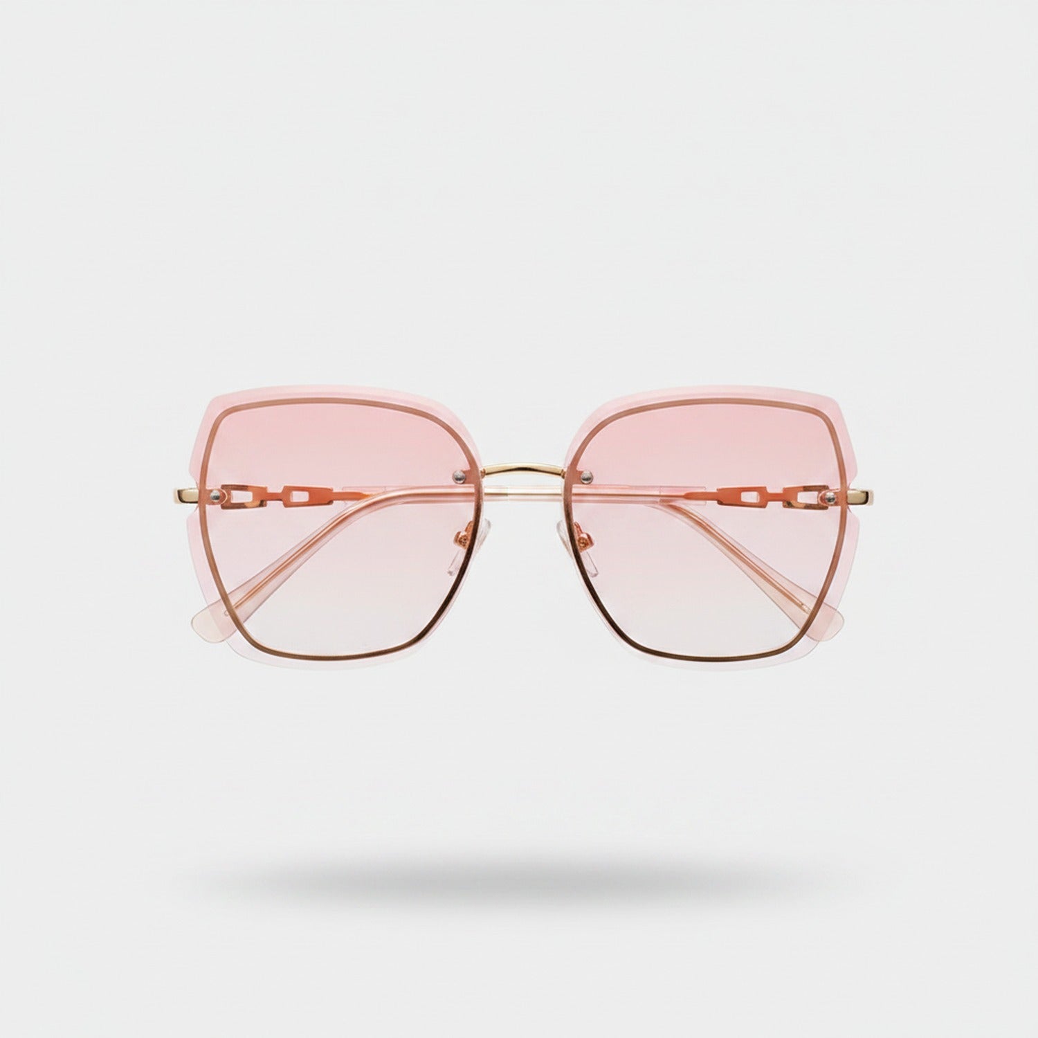 Square Pink Tinted Sunglasses with Chain Detail