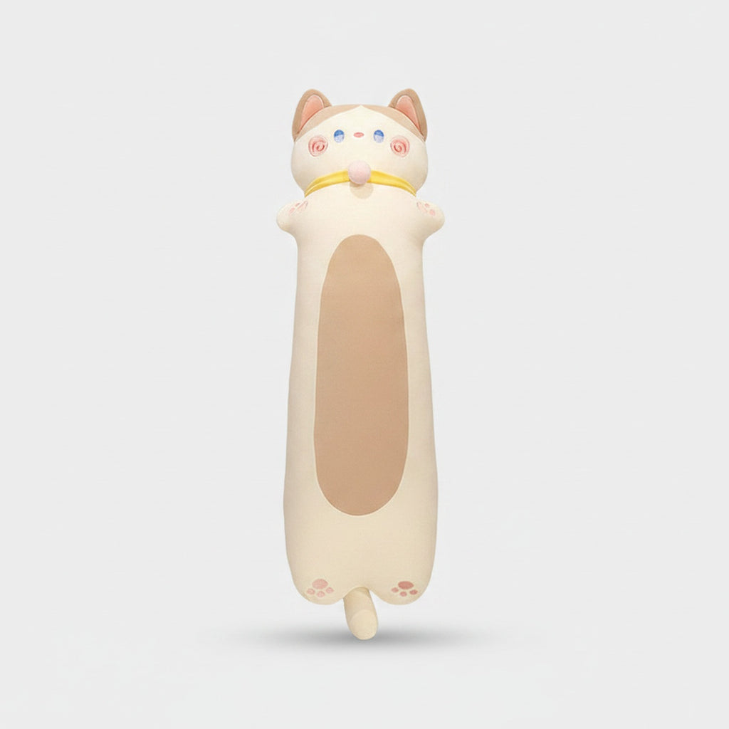 Lucky Cat Long Plush Toy With Gold Collar
