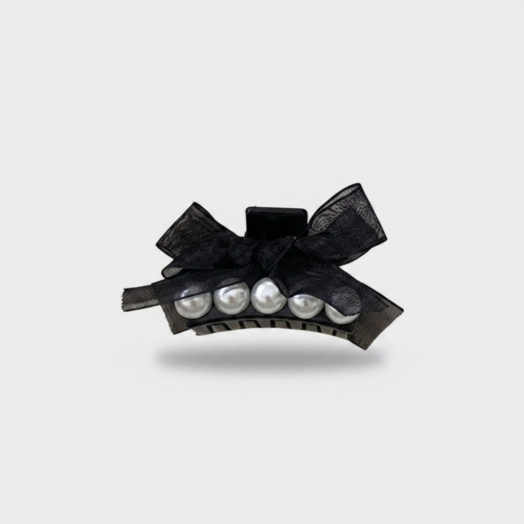 Black Pearl Bow Hair Claw Clip