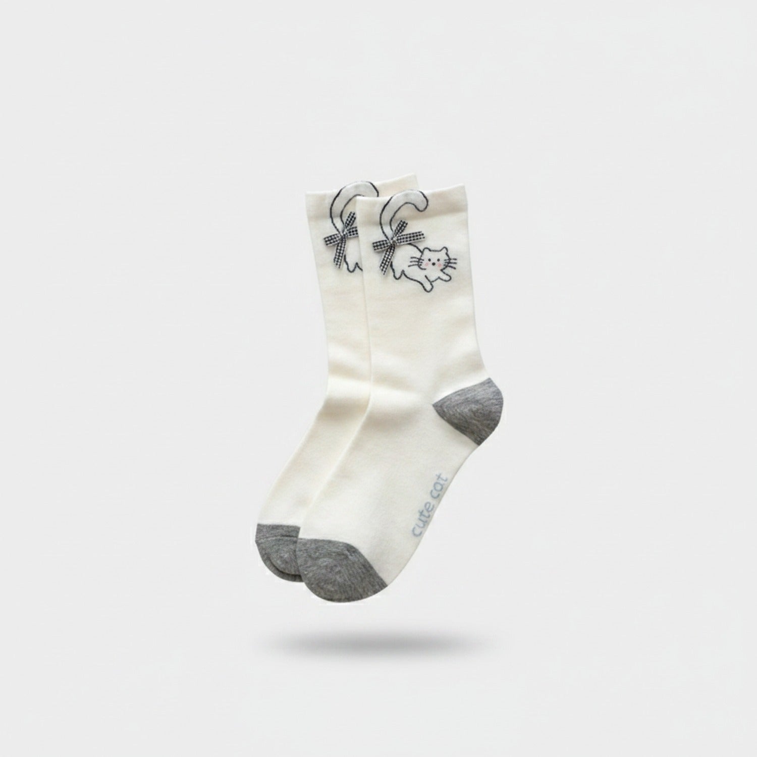 Cream Bow Cat Crew Socks