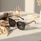 Black Square Sunglasses With Gold Chain Arms