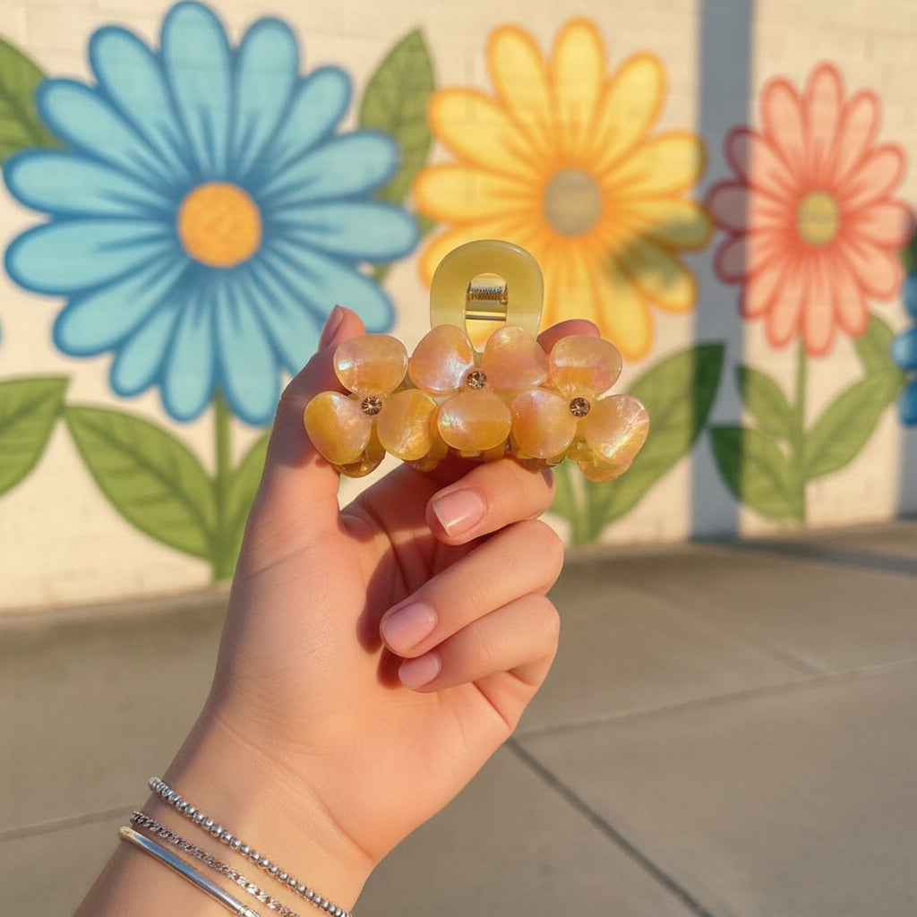 Peach Flower Beaded Resin Hair Claw