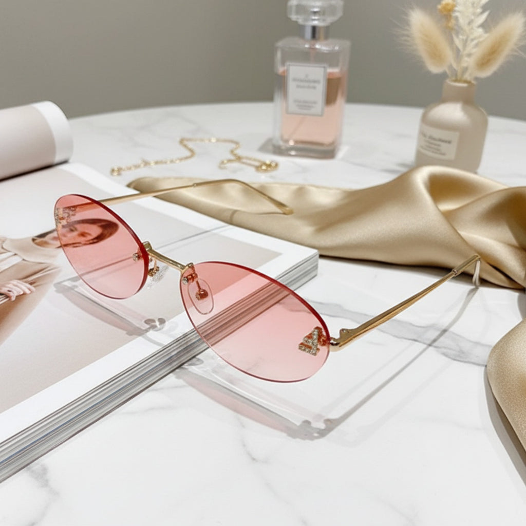 Gradient Oval Rimless Sunglasses With Gold Trim